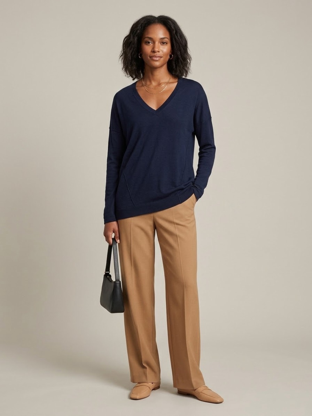 Vince Navy Mercerized Wool Viscose V-Neck Knit Sweater M